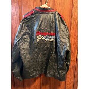 Vintage Leather Snap-On Racing Jacket Black Red Stripe Automotive Biker 2XL
